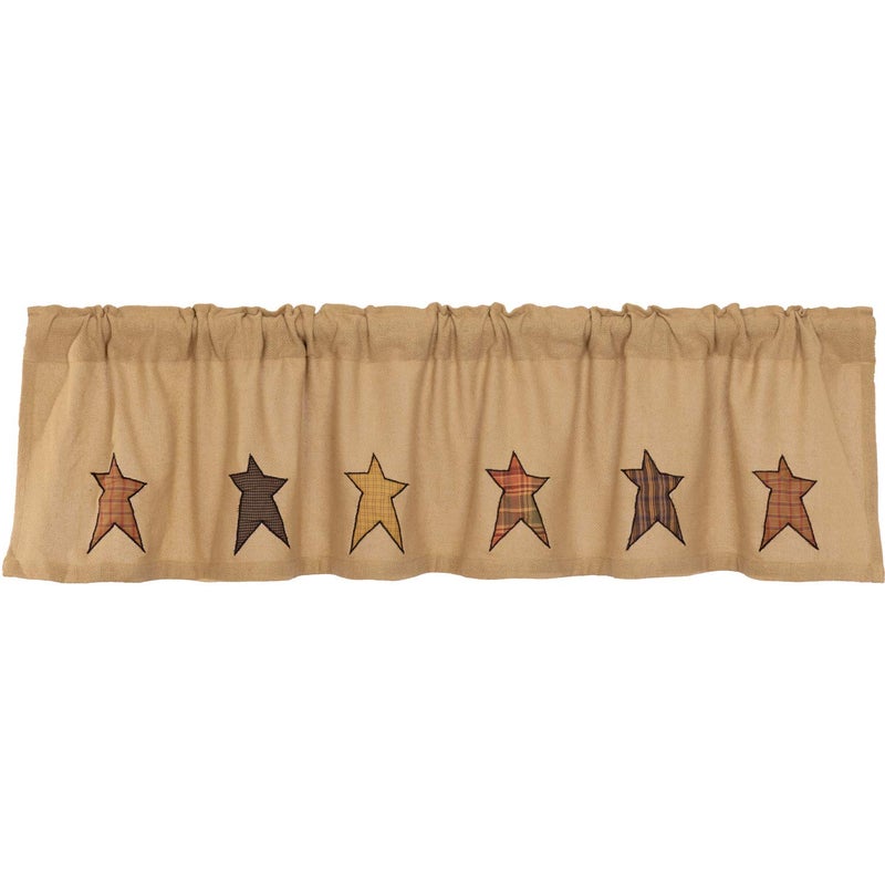 VHC Brands Stratton Primitive 16"x72" Stars Valance Tan Rod Pocket Appliqued Cotton Burlap Kitchen Window Curtains - Image 4